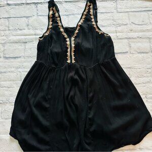 Torrid Babydoll Tank 1 (1X) | Black Crinkle Gauze Embroidered Smocked Back